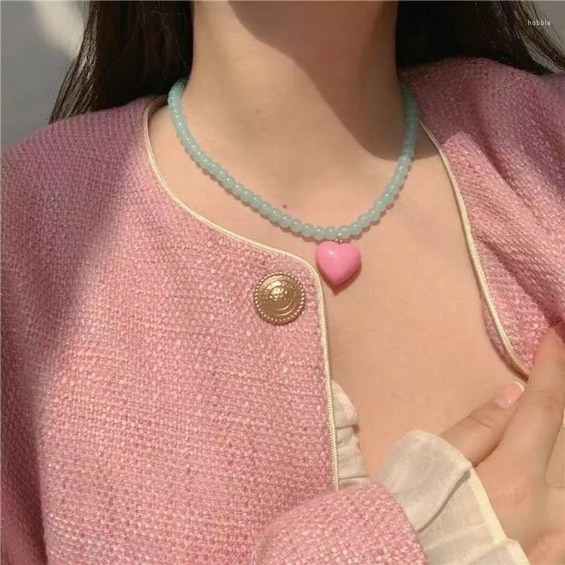 Anhänger Halskette Y2K Pink Peach Heart Halskette für Frauen Mode Vintage Harajuku süßer Choker Charme 90er ästhetische Geschenke