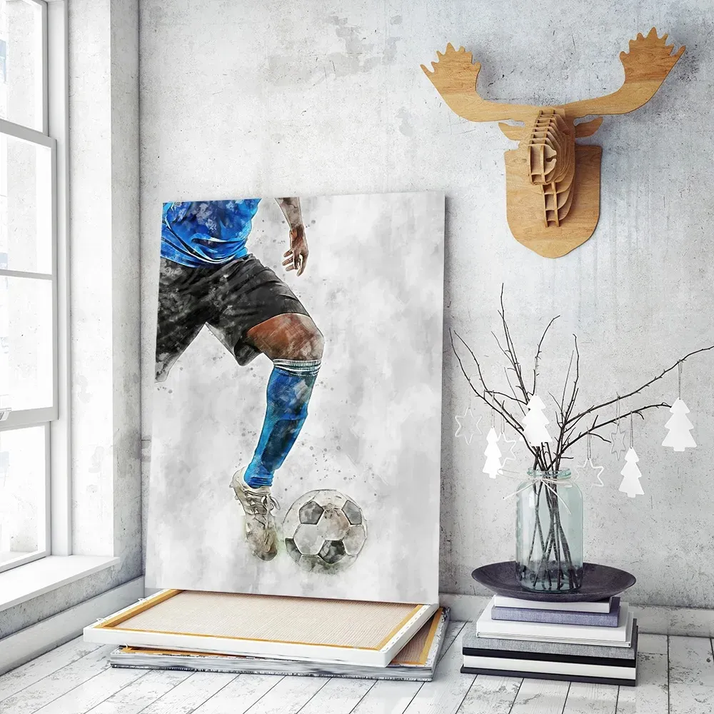 Set Di 4 Stampe Su Tela Calcio - Quadri Con Superstar Del Calcio In Stile Acquerello, Decorazione Da Parete Per Camera Da Letto, Regalo Sportivo - 3