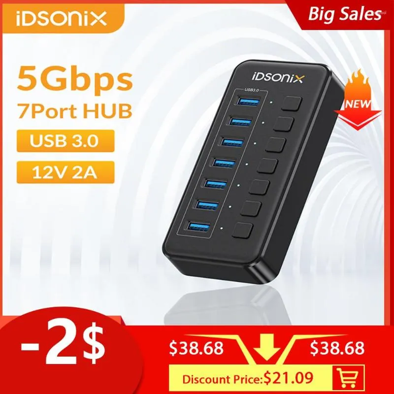 O soquete de divisor de cubo USB 3.0 alimentado por IDSONIX com interruptores on-off suporta BC1.2 Adaptador de potência de tira de carregamento para laptop para PC