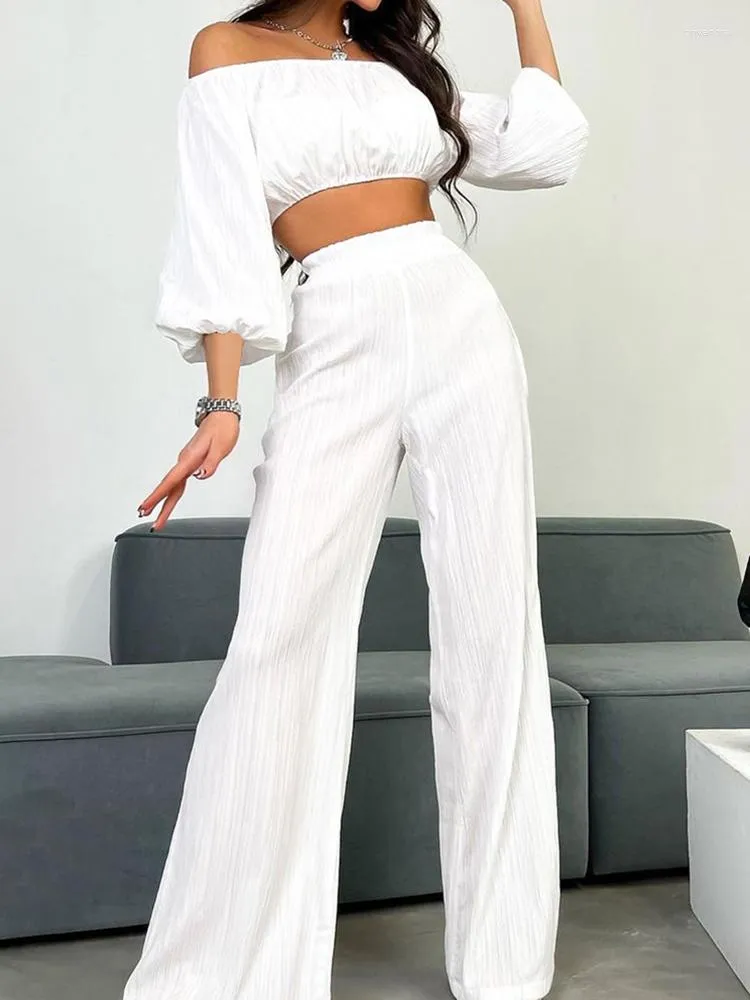 Women s Sleep abbigliamento Linad Off Pajamas per spalla per donne Set da 2 pezzi Set da tre quarti di manica Top Casual Female Candida Autunno