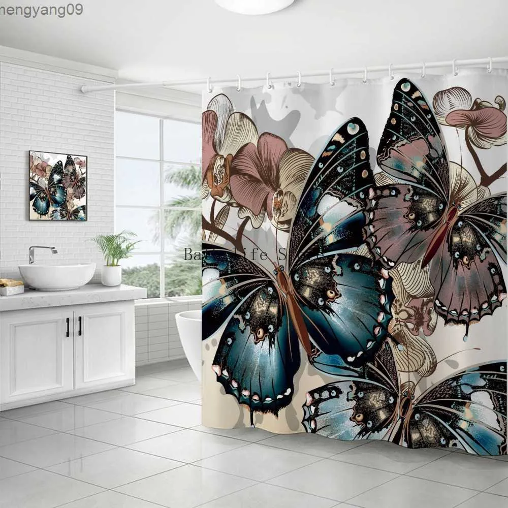 Shower Curtains Colorful Butterfly Printed Shower Curtain Polyester Waterproof Bathroom Butterflies Printing Curtain with Decoration R230821
