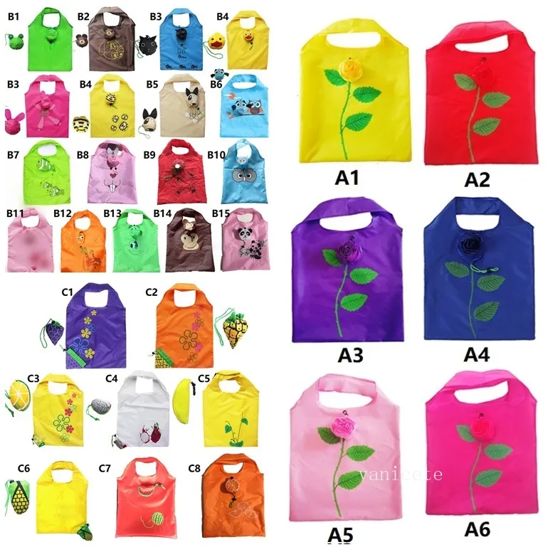 Rose Folding Shopping Bags 3D Flower Folding Reusable Animal Environmental Protection Shoulder Bags Fruit Folding Bag Storage Bag LT502