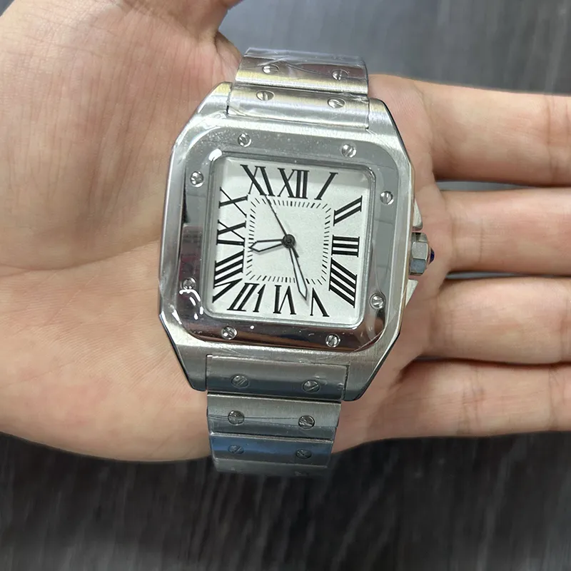 Gold Square Mens 시계 40mm 제네바 정품 스테인레스 스틸 기계식 시계 케이스 브레이슬릿 패션 자동 데이트 시계 남성 손목 시계 Montre De Luxe Waterproof