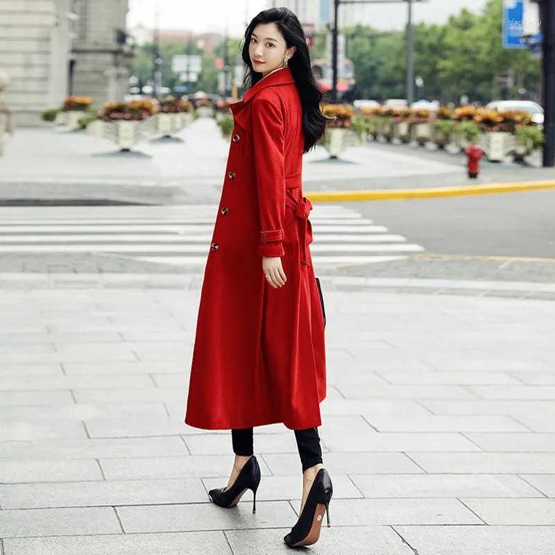 Women s Trench Coats 2023 Spring And Autumn Fashion Red Super Long Windbreaker Coat Mid Length Style Over Knee