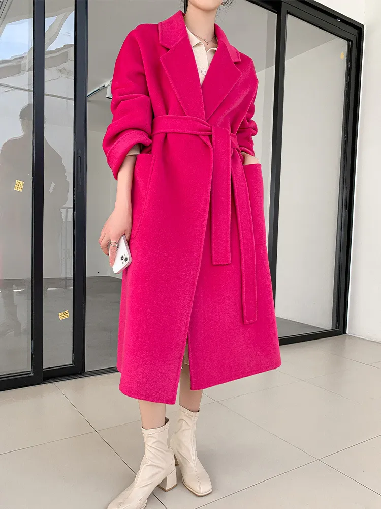 Womens Wool Blends LONGMING Chic Long Woolen Coats Women Winter 100% Merino Overcoat Jacket Fashion Elegant Ladies Autumn Clothing Korean 230818