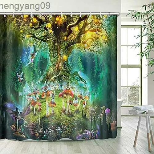 Shower Curtains Tropical Shower Curtain for Bathroom Fantastic Woodland Jungle Mushroom Shower Curtains Fabric Bathroom Curtains Set with R230821