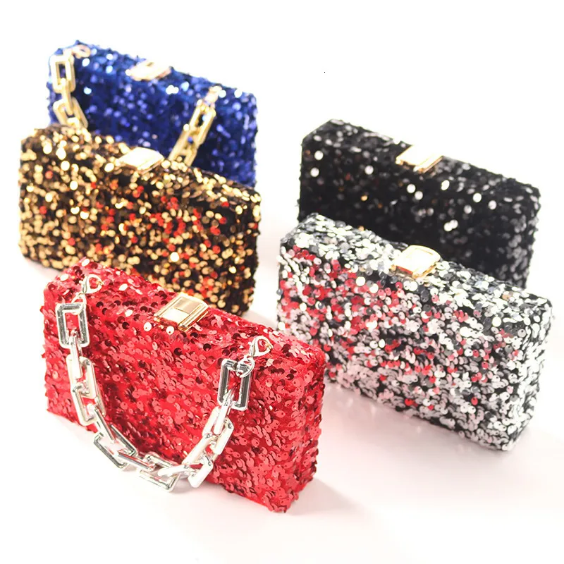 Evening Bags Box Design Glitter Shoulder Party Purse Luxury Women Wedding Clutch Bling Sequin 230821