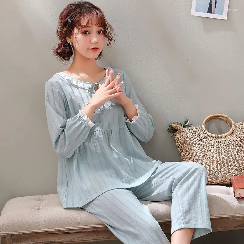 Vêtements de nuit pour femmes Pyjamas Dames Coton Lâche Service À Domicile Vêtements De Nuit Élégants Printemps Et Automne Dentelle Sexy Tentation Nuit