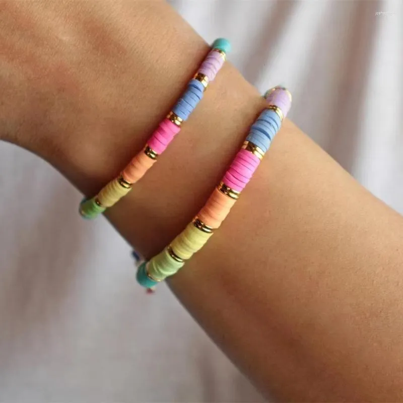 Handmade Heishi Beaded Bracelets, Colorful Vinyl Disc Beaded