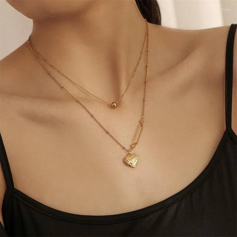 Pendellöder Halsketten Wessparking Emo Gold plattiert Edelstahl Doppelperle Liebesbriefe Danke für Frauen