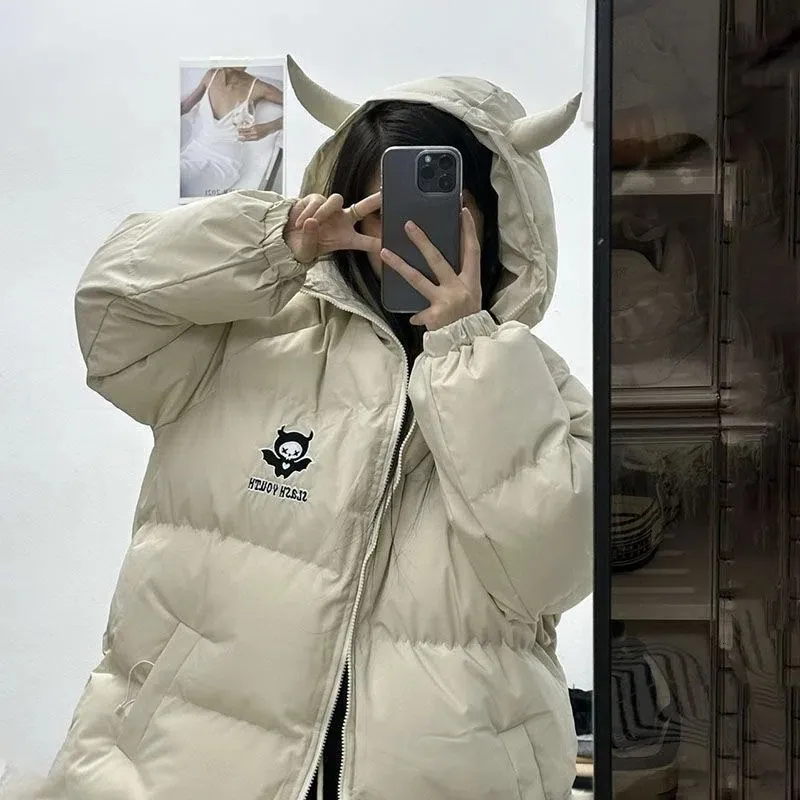 Y2K Devil Horn Puffer Jacket - Mens & Womens Winter Parka