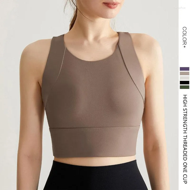 Yoga-Outfit 2023 Hochfestes schocksicheres Nackt Sport Bra Frauen, die schnell trocknende Fitnesskleidung integrierter Tasse mit Brustpolster rennen