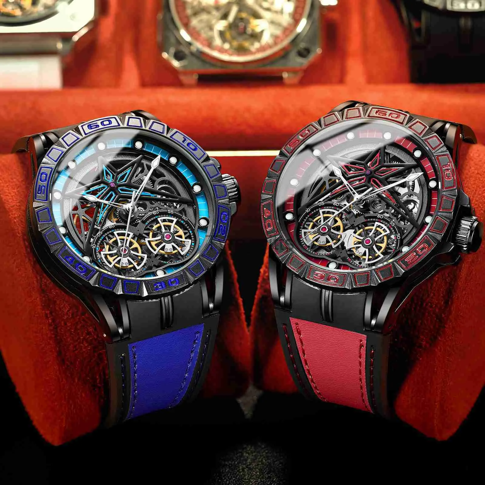 Outros dispositivos vestíveis Dial Automático do Dial Automático Hollow Mechanical Watch Men Men Wristwatches Double Tourbillon Perspective Dial Relogio Masculino X0821