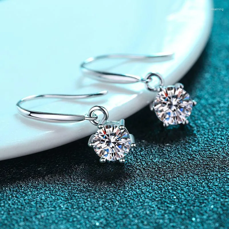 Kolczyki Dangle Smyoue Sterling Silver Lab Diamond Drop Kolejki Kobiety okrągłe cięcie Moissanite Ear Hook D Color Gra Certyfikowana biżuteria