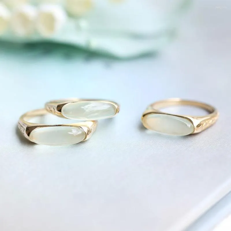 Cluster Rings Lamoon for Women Wedding Accessories Natural Prehnite 925 Sterling Silver K Gold Plated Ring Trendy Bijoux Jewelry Ri011