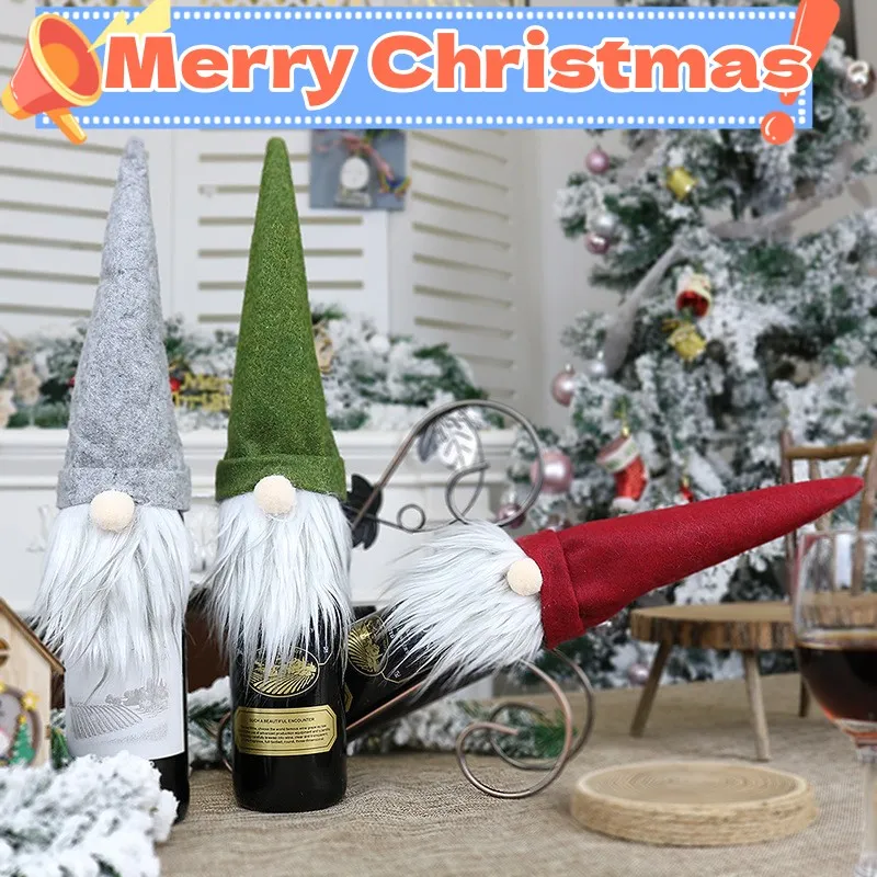 Christmas Decoration Wine Bottle Cover Champagne Decor Wine Bag Gift Bag Faceless Old Man Doll Wine Bottle Decoration