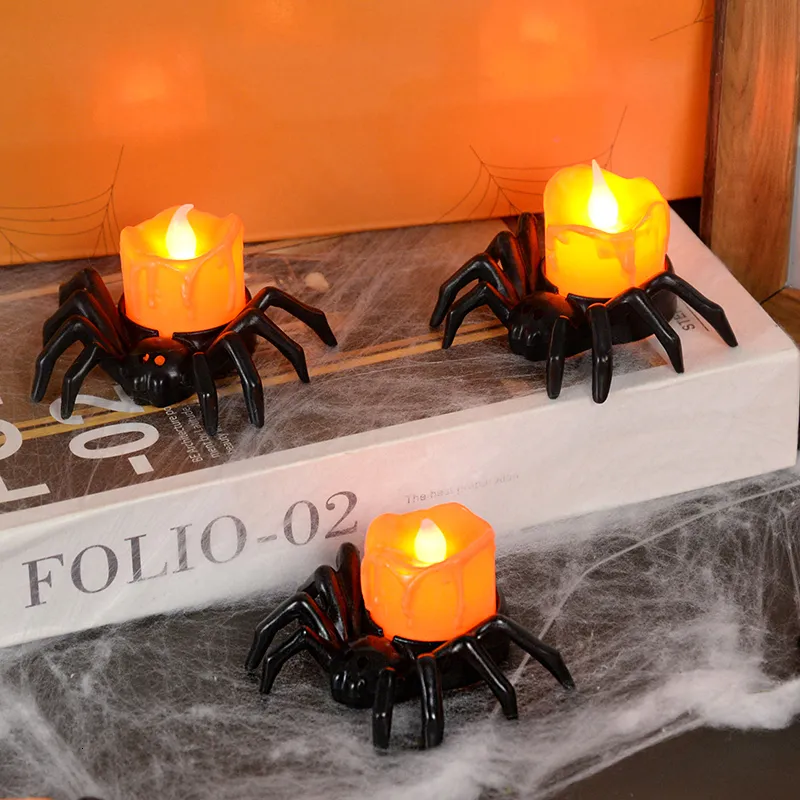 Andra evenemangsfestleveranser Halloween -dekorationer LED Candle Light Plastic Spider Pumpkin Lamp för Home Bar Haunted House Halloween Party Decor Horror Props 230821