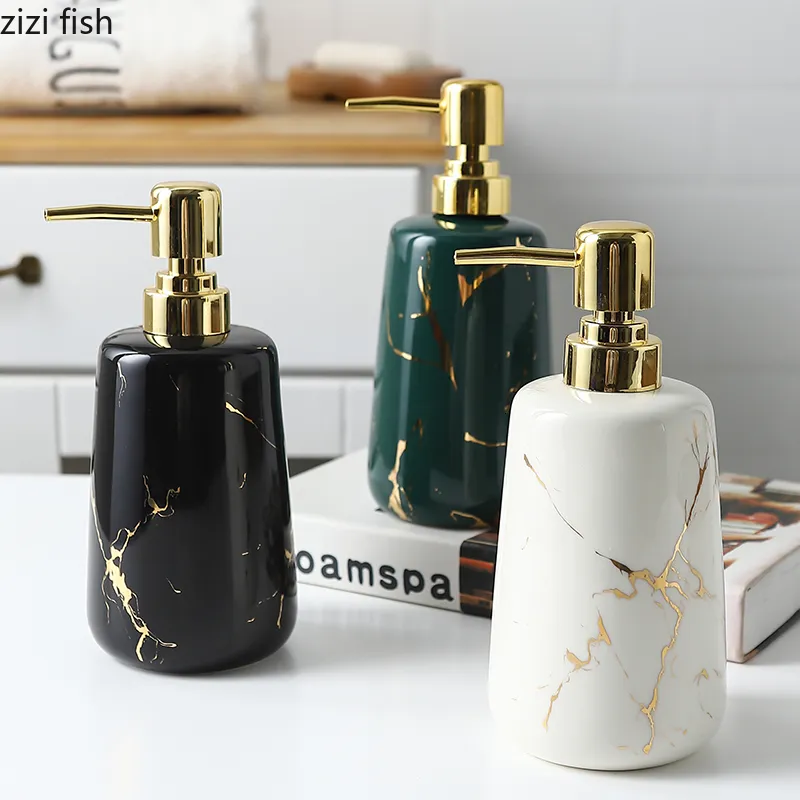 Liquid Soap Dispenser Golden Marble Texture Ceramic Portable Soap Dispenser Shampoo Bottle Hand Sanitizer Jar Badrum Tillbehör 400 ml Lotion Bottle 230820