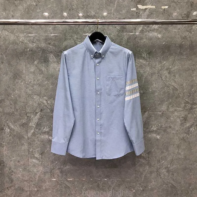 TB THOM Camicie blu Oxford Business Causal Camicie a maniche lunghe da uomo di marca di lusso Camicette da donna con abito da ufficio primaverile a righe bianche