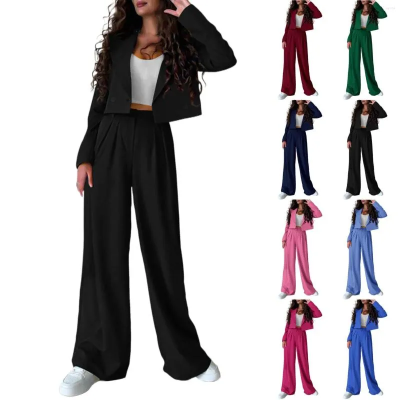 Women's Two Piece Pants 2 Casual Outfits Cropped Jackets High Waisted Wide Leg Pant Suit For Mother Of The Bride Suite Cases Women