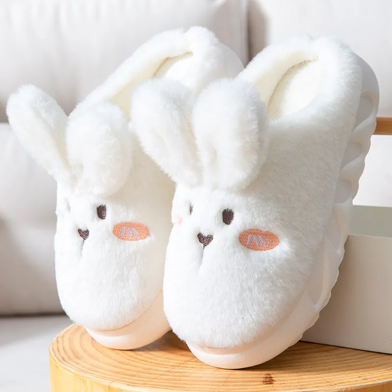 Pantoufles Maison Pantoufles Hiver Coton Pantoufles Maison Chaud Intérieur Mignon Lapin Blanc Pantoufles Doux Chaud Femme Moelleux Fourrure Chaussures À Semelle Souple 230818