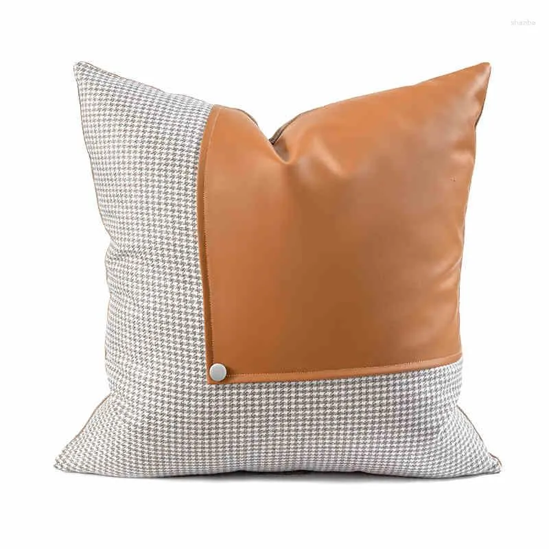 Pillow 45x45/50x50cm Soft Brown Pu Leather Cover Stitched Throw Pillowcase Decorative Covers