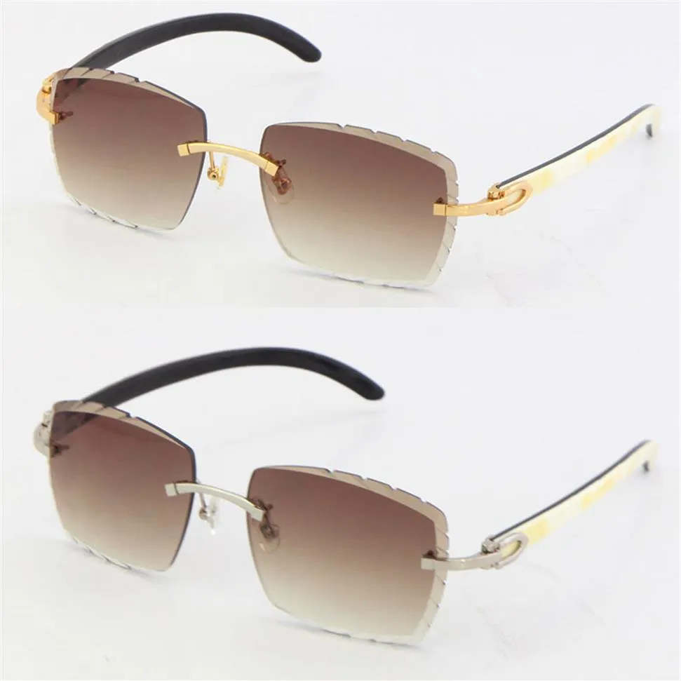 New Rimless Vintage designer de luxe Lunettes de soleil Original White Mix Black Buffalo Horn diamond cut Lens lunettes hommes et femmes gold283T