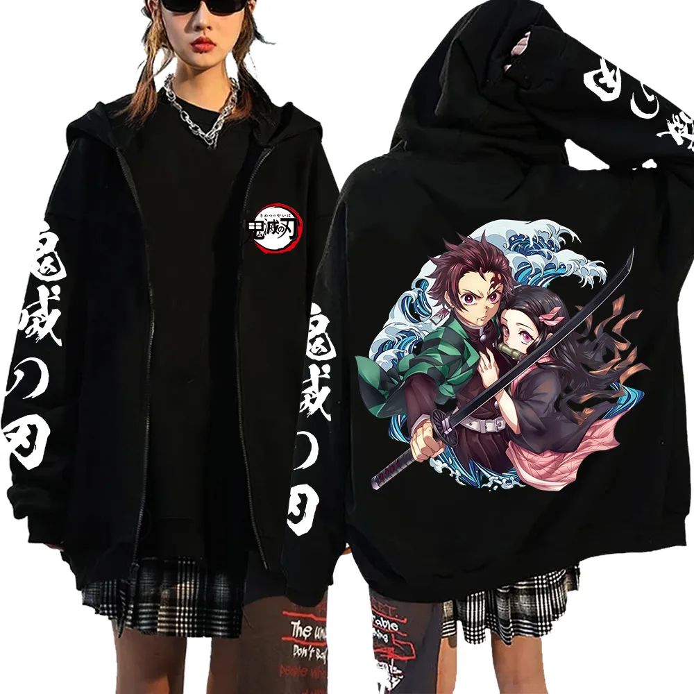 Womens Demon Slayer Anime Zip Up Hoodie Sweatshirt, Unisex