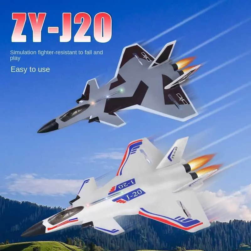 Electric Zhiyangjian Zy-J20 Remote Control Aircraft Glider Model Luminous Foam Fixed Wing Simulated Fighter Jets Fall Resistant Toy