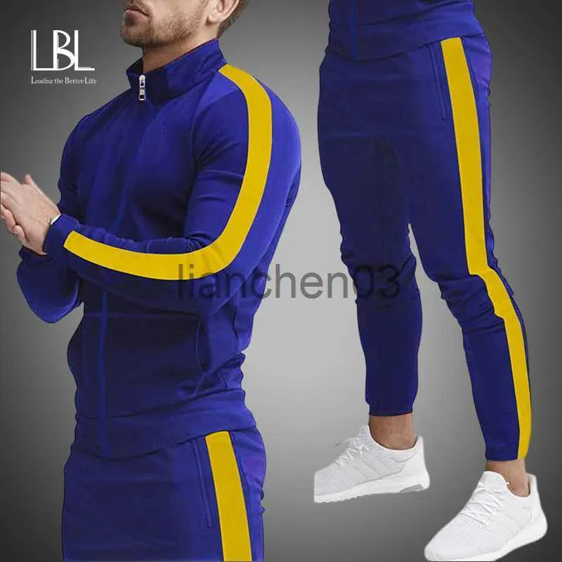 Męskie dresy wiosenne mężczyzn TarckSkuts Patchwork Color Sportswear Suits Męska kurtka kołnierzyka + spodnie 2 -częściowy zestaw modny zestaw bluzy J230821