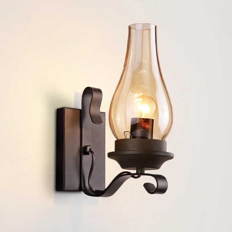 Lampa ścienna ZK50 Nordic Retro Kerosene Glass Beziasowy korytarz koryta kutego żelaza oświetlenie dekoracyjne E27