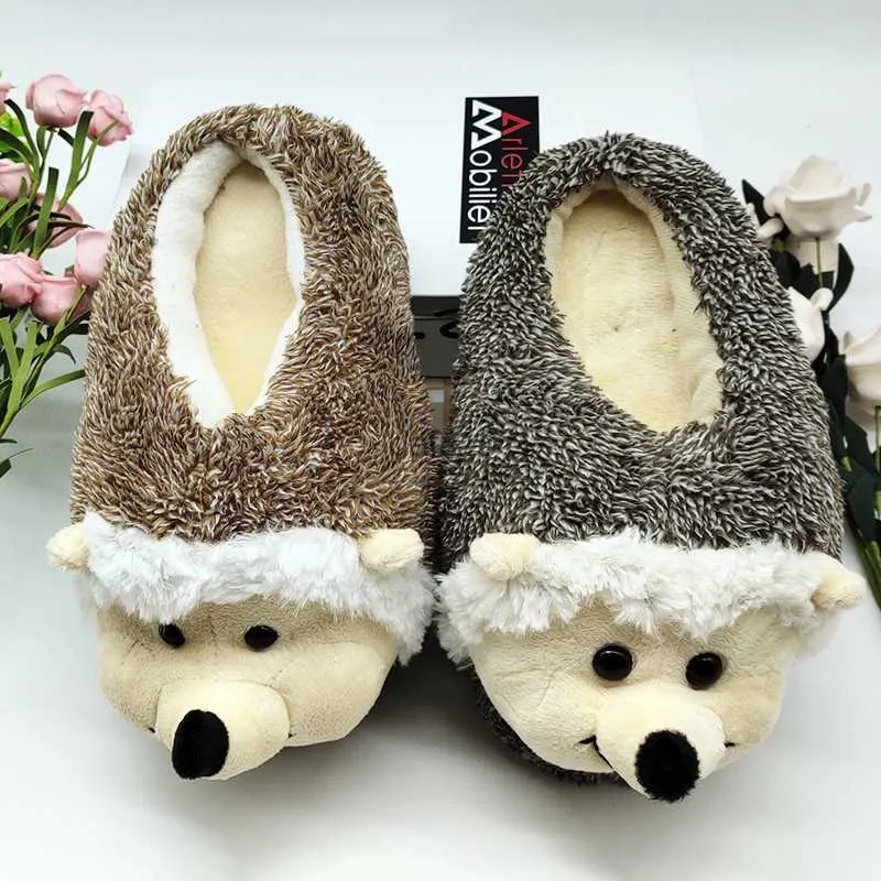 Slippers Indoor Slippers Special dog offer custom a warm winter hedgeh lovers home slippers thick hard bottom shoes on floor lovers shoes HKD230821