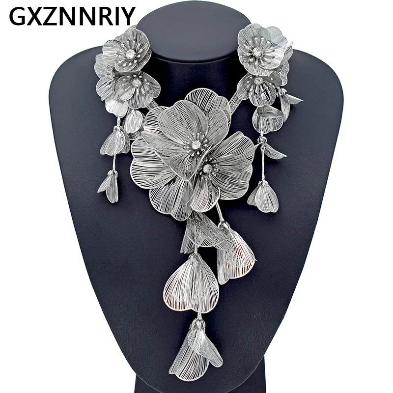 Ohrringe Halskette handgefertigte Kupferblumen -Halskette und Ohrringe für Frauen Accessoires Femme Mode Silber Farbe Schmucksets Party Geschenke 230820