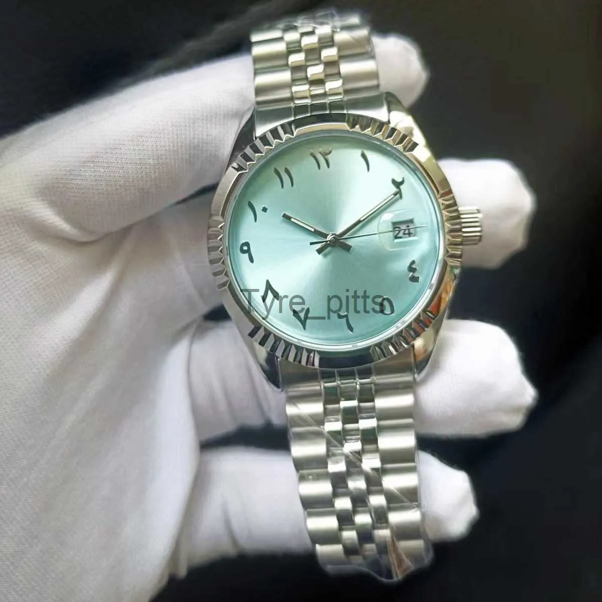 Andere tragbare Geräte babyblau arabische Uhren Unisex Stahl Watchband Mechanische Armbanduhr wasserdichte X0821