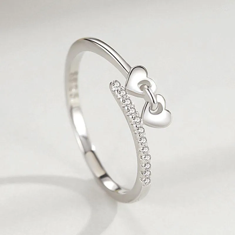 Bagues de grappe CYJ européenne CZ S925 bague de mariage en argent Sterling Double coeur amour pour les femmes fête d'anniversaire fille bijoux