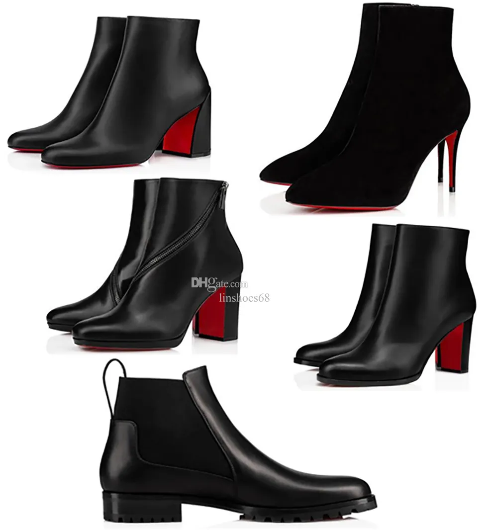 Women di qualità di lusso Donne Short Bootie Designer Designer Dermis Spesso con stivali con tacchi da donna Stivali caviglie in pelle scamosciata con scatola EU35-43