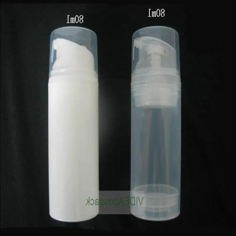 30 pezzi/lotto pp 80ml bottiglia airless bianca pump a colori chiaro per lattina bby bottiglia bottiglia ecaxw