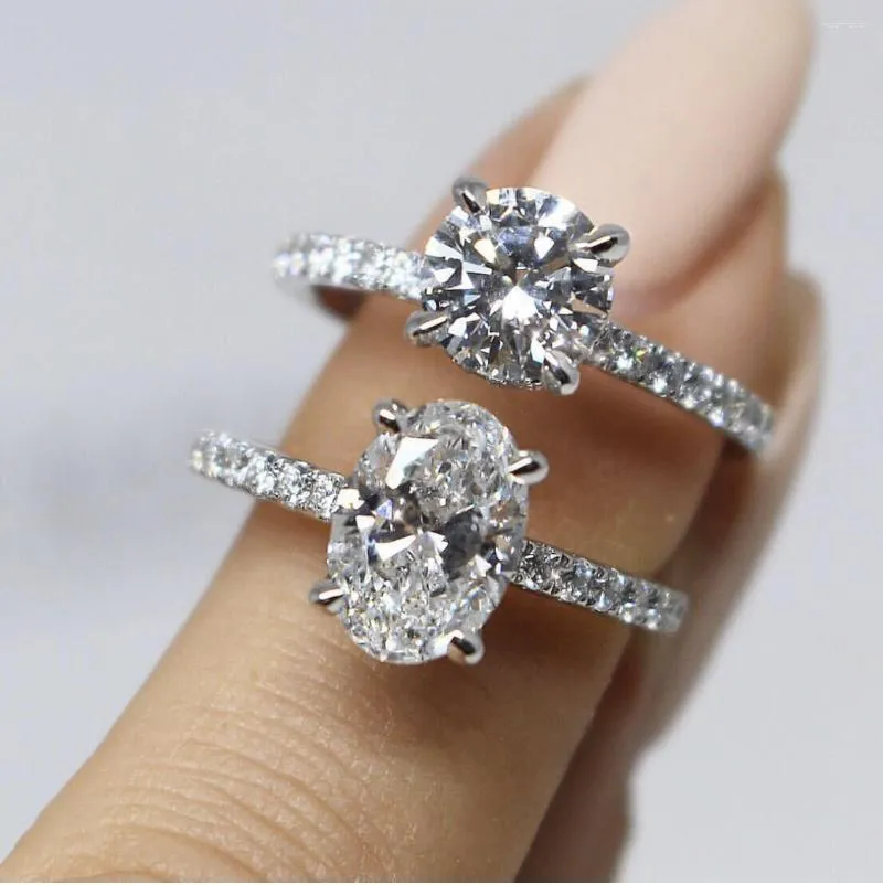 Ringos de cluster Original Solid 925 Sterling Silver for Women Solitaire redonda oval anel de diamante de diamante Topázio branco Presente de joias