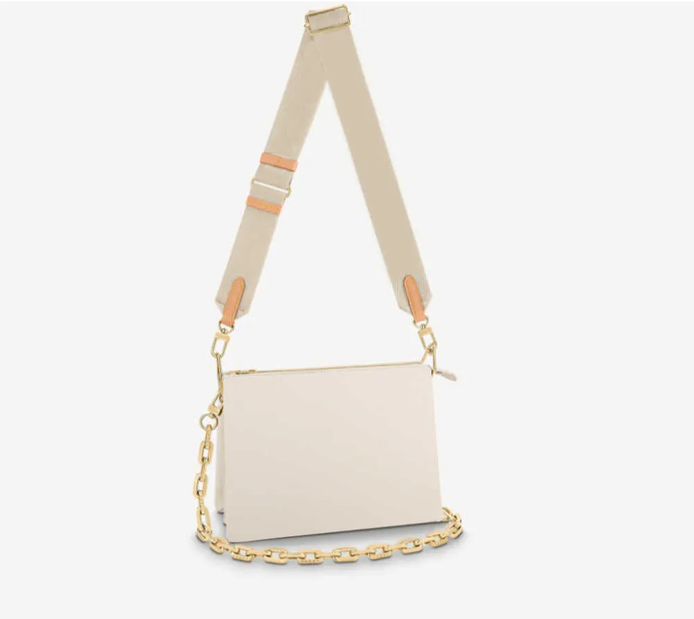 M57790 Coussin äkta läder crossbody väskor lyxiga kvinnors designer purs på tyg messenger plånböcker fyrkantiga handväskor präglade två axelbandkedja väska