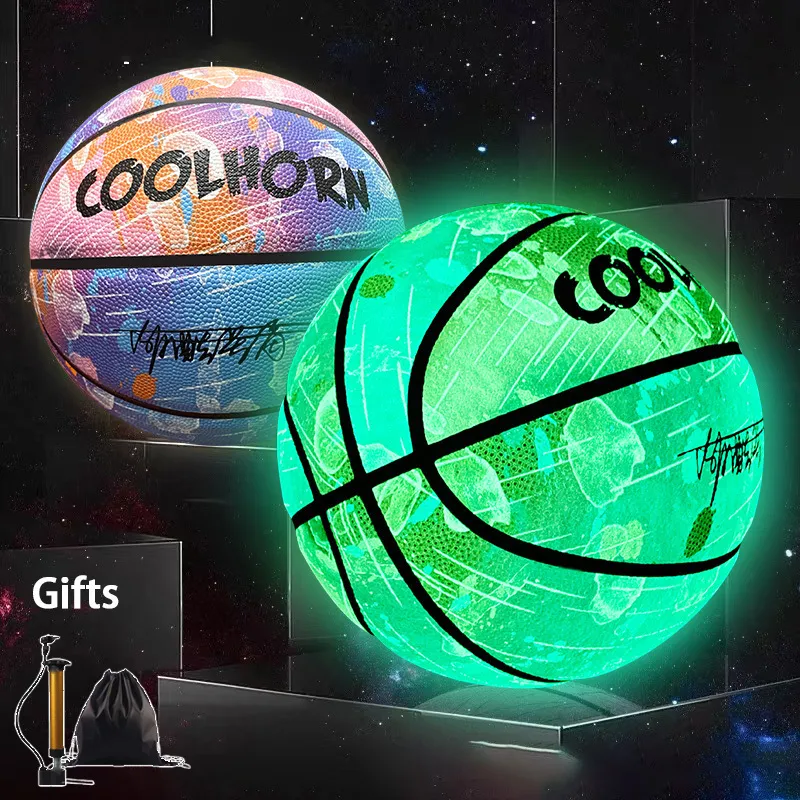 Toplar Yansıtıcı Glow Basketbol Boyutu 5 6 7 Açık Sokak Serin Toplar Parlayan Aydınlık Basketbol Çocuk Gençlik Yetişkin Toplar Ücretsiz Hediye 230820