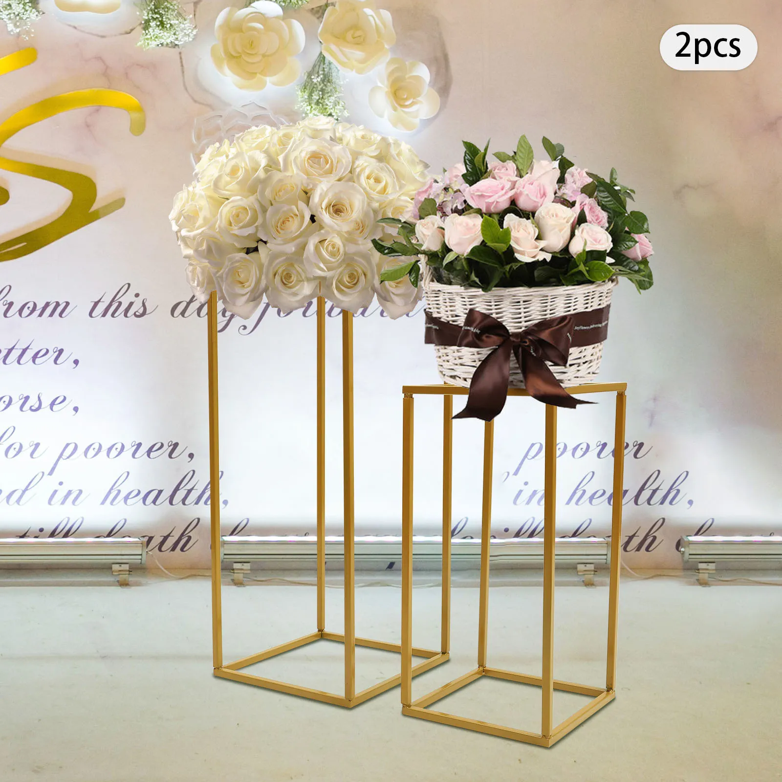 HowHomely Supporto per fiori in metallo dorato, altezza 70 cm, solido e robusto, in metallo, con design geometrico per la decorazione del soggiorno