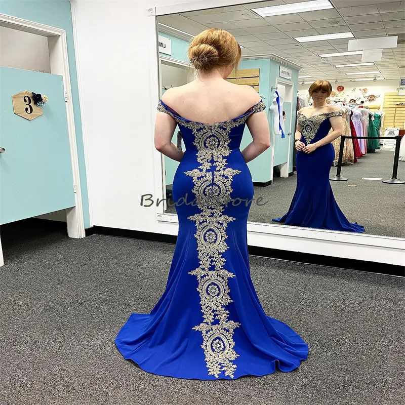white christmas dresses Long Royal Blue Evening Gown with Fold Off-the-shoulder – loveangeldress main image 1