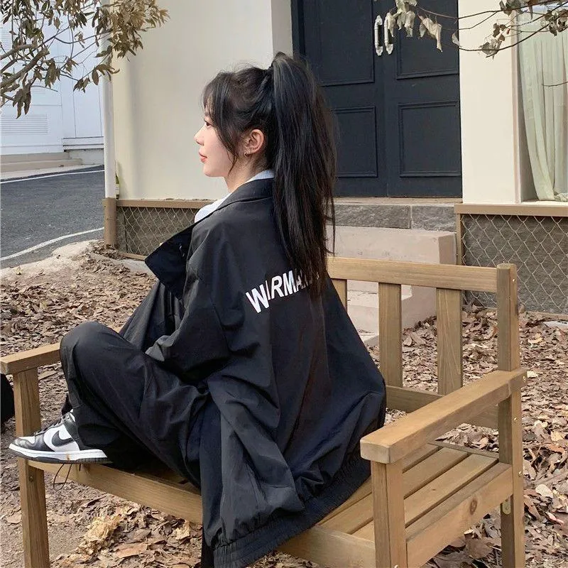 DHgate.com:Black Streetwear Womens Vintage Jacket: Oversized