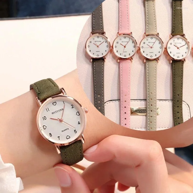 Polshorloges eenvoudige vintage retro dames kleine wijzerplaat kijken zoete lederen band geschenk buiten sport pols horloges voor vrouwen