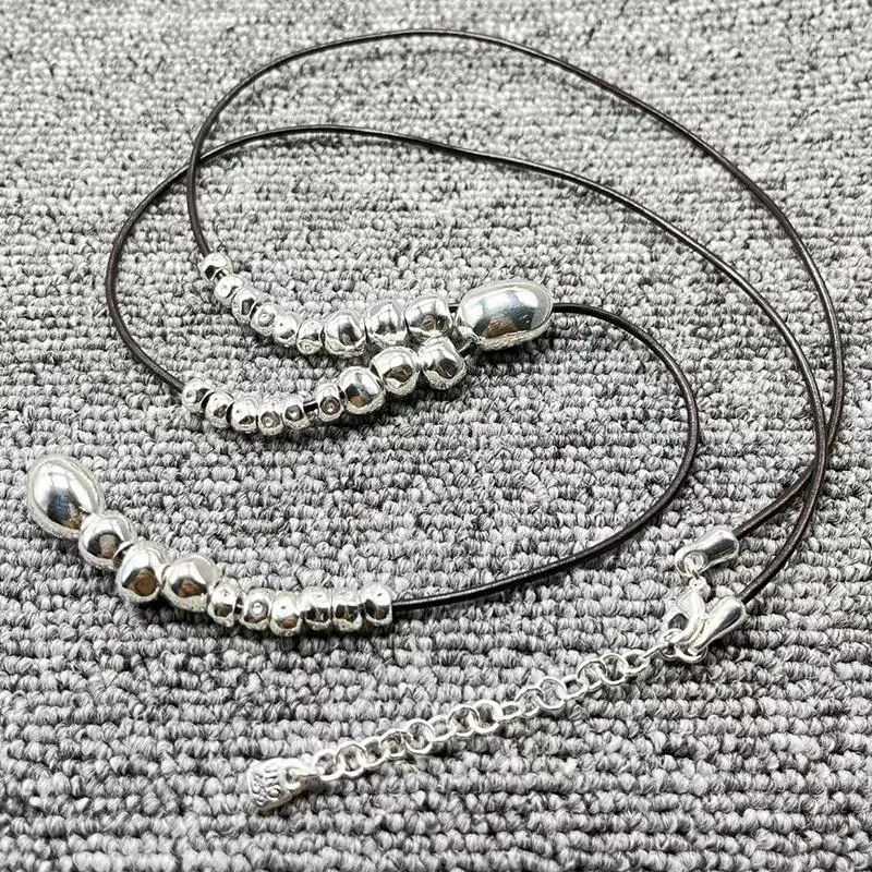 Chains U Node50 2023 Fashion Original Electroplating 925 Silver Beads Creative Black Rope ketting sieraden geschenken