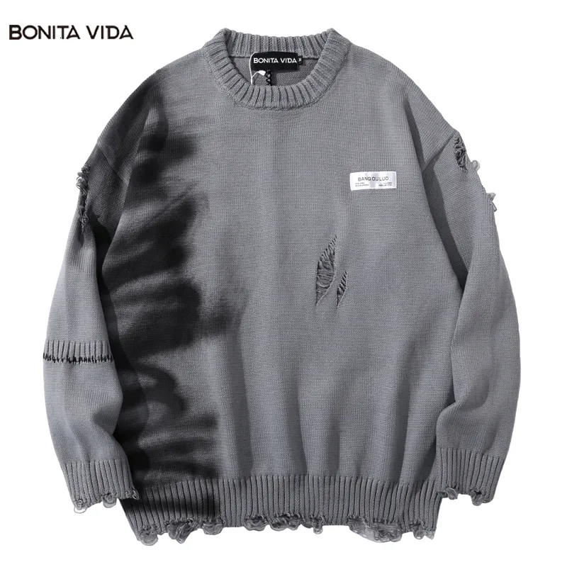 Suéteres masculinos pulôvers de tamanho grande rasgou o suéter para homens outono harajuku estilo y2k casal knit jumper vintage malha homem punk roupas góticas 230815