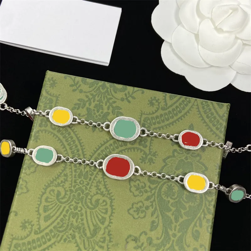 Retro Women Necklace Bracelet Set Colorful Enamel Antique Silver Logo Series Necklaces Bracelets Dopamine Wear Accessories Girl Jewelry