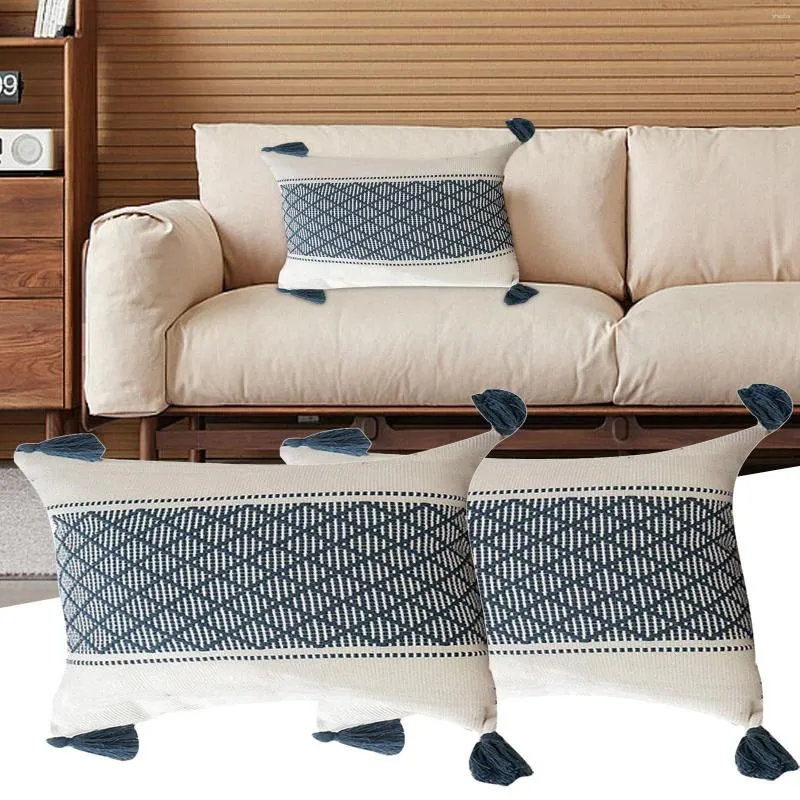 Pillow Navy Blue (set di 2) / | Coperture rettangolari boho per soggiorno divano sedia divano fattoria in tessuto rustico