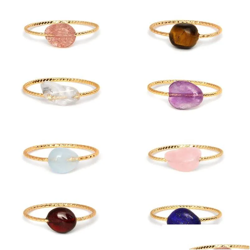 Solitaire Ring Natural Stone Irregar Crystal Female Simple Generous Girlfriends Accompanying Gemstone Drop Delivery Jewelry Dhoul