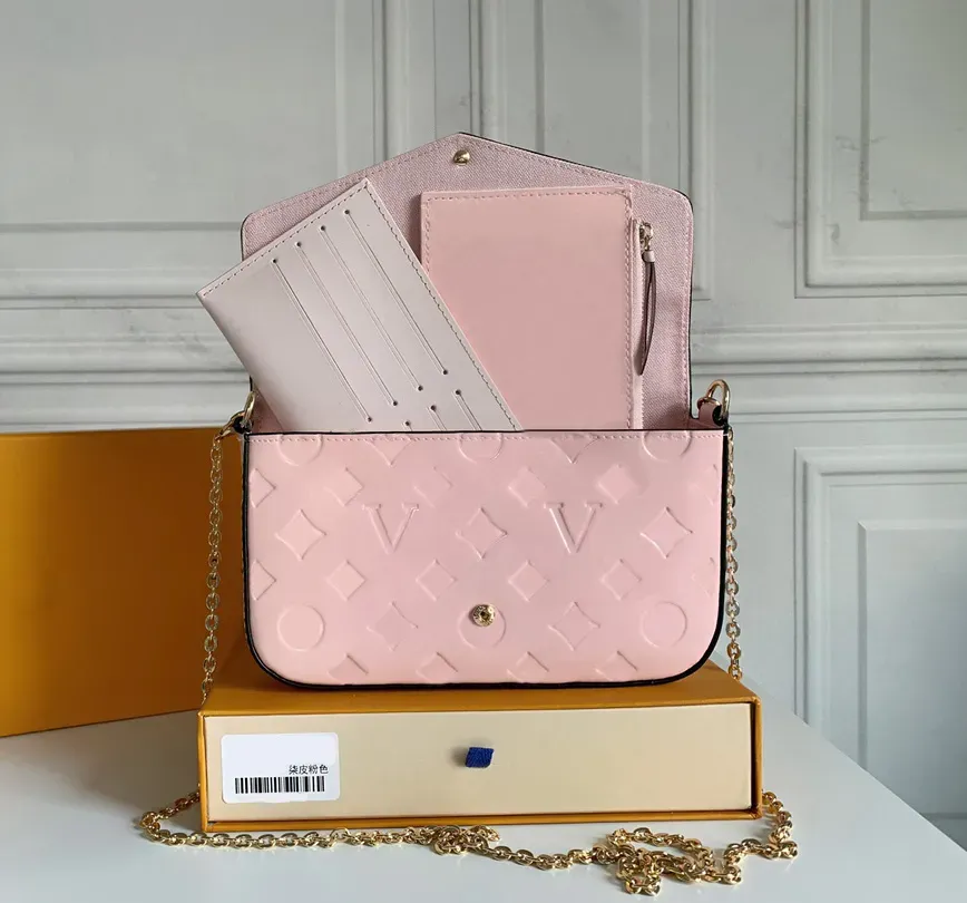 Designer womens shoulder bag luxury Pochette Felicie handbags embossed flower letters Empreinte leather mini chain makeup bags ladies fashion clutch purses AA
